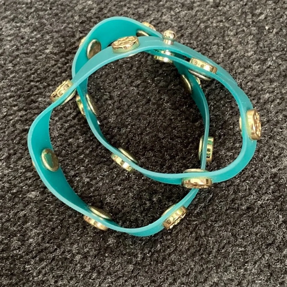 Tory Burch Logo Studded Jelly Wrap Turquoise Bracelet